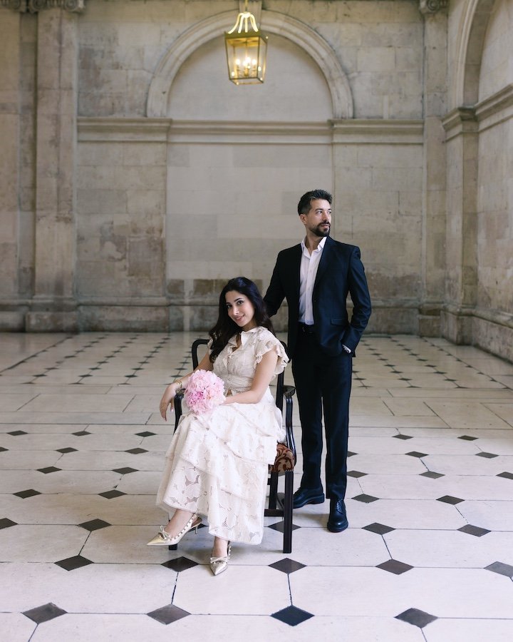 Amar and Hosam — grand interior portrait, Dublin City Hall, Dame Street