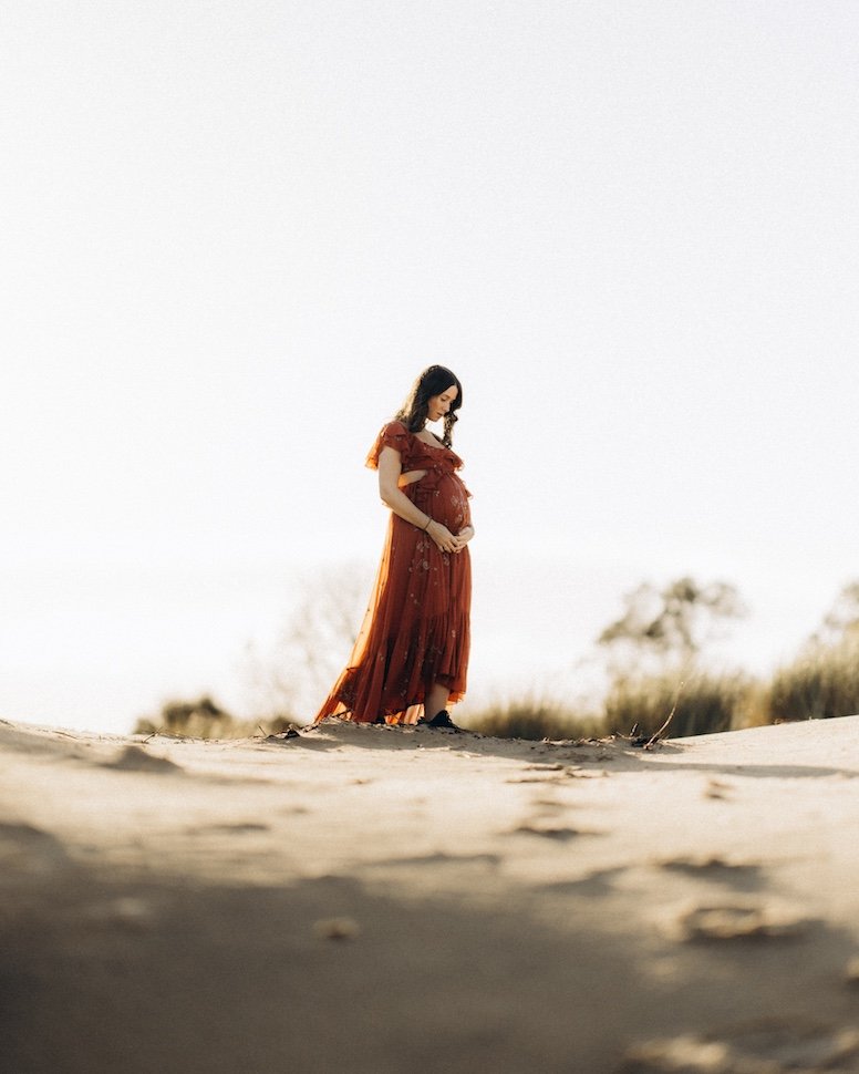 maternity session — expecting mother golden light, Brittas Bay, Co. Wicklow