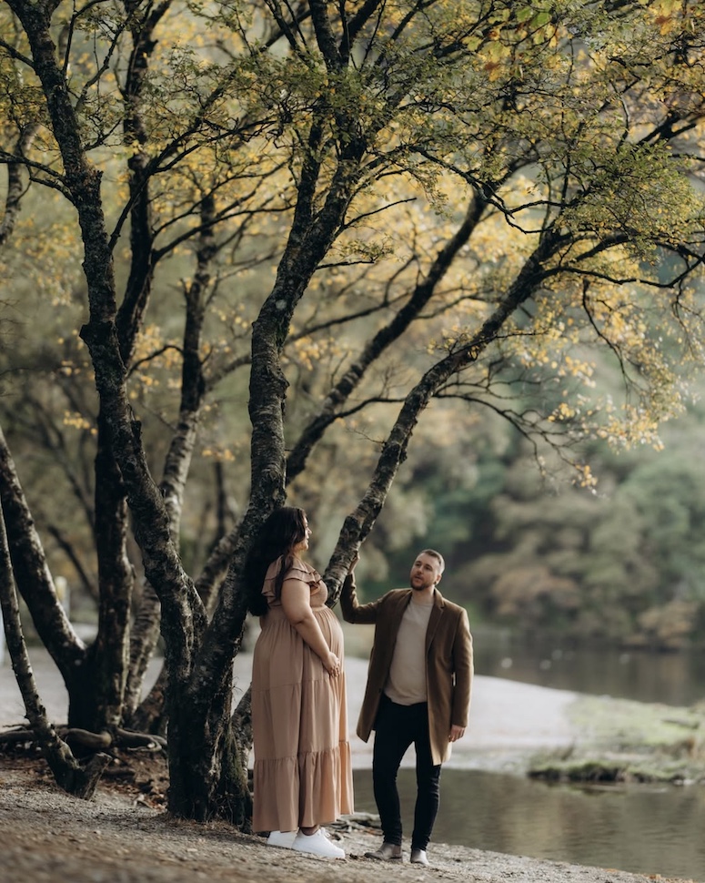 Ebony & Ryan — dappled light maternity portrait, Glendalough, Co. Wicklow