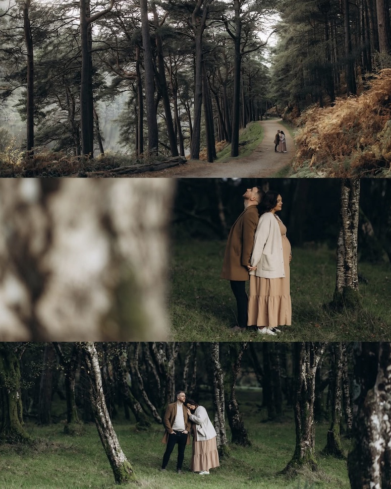 Ebony & Ryan — maternity portrait forest floor, Glendalough, Co. Wicklow