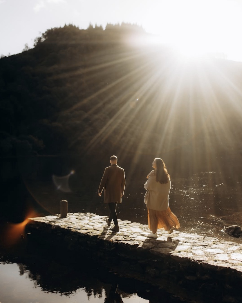 Ebony & Ryan — forest maternity golden light, Glendalough, Co. Wicklow