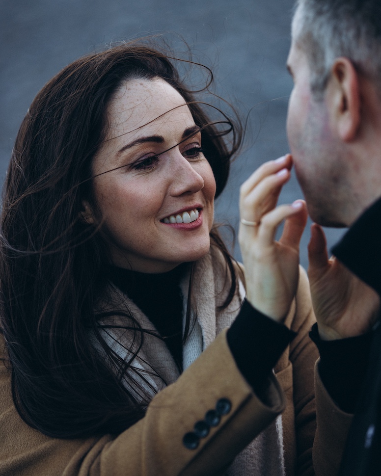 Jolene and Stephen in evening light on Killiney Beach — intimate couples photography