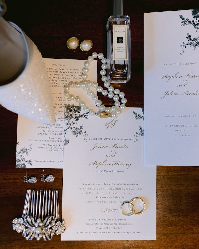 Jolene and Stephen — lakeside wedding portrait, Lough Rynn Castle