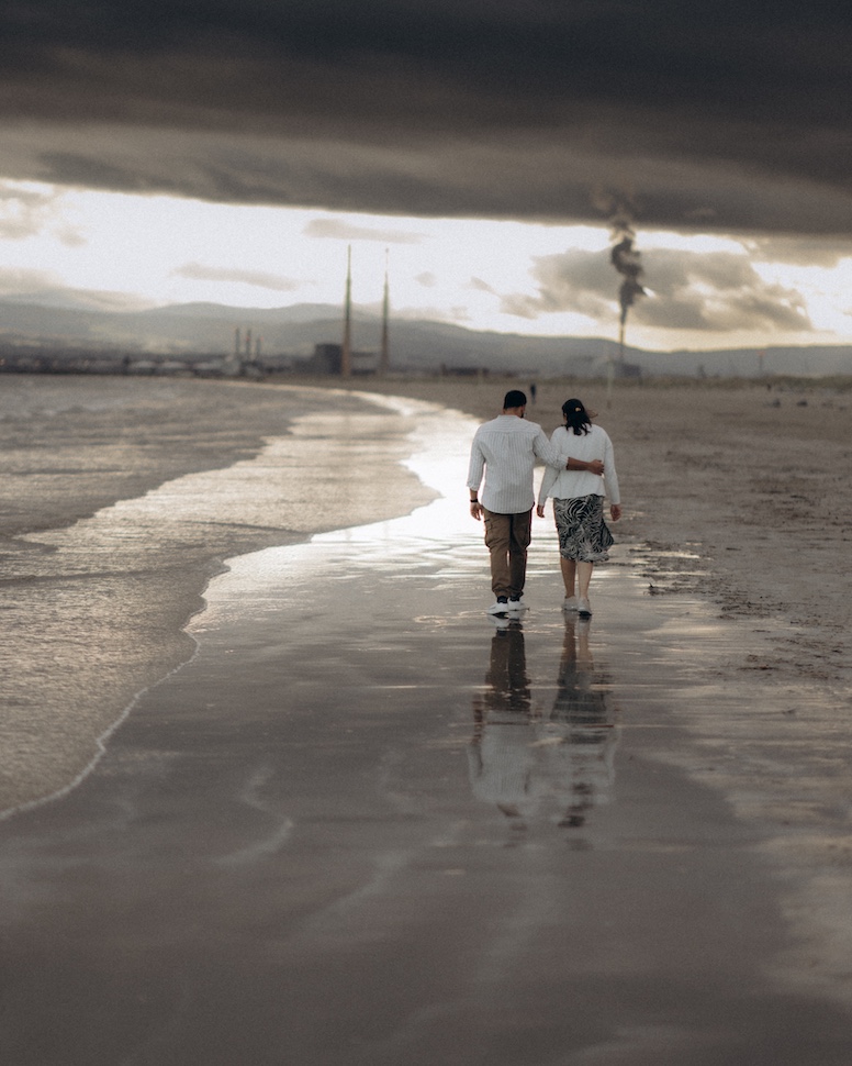 Priyanka and Satwik maternity session at Bull Island, Dublin Bay — coastal portrait photography