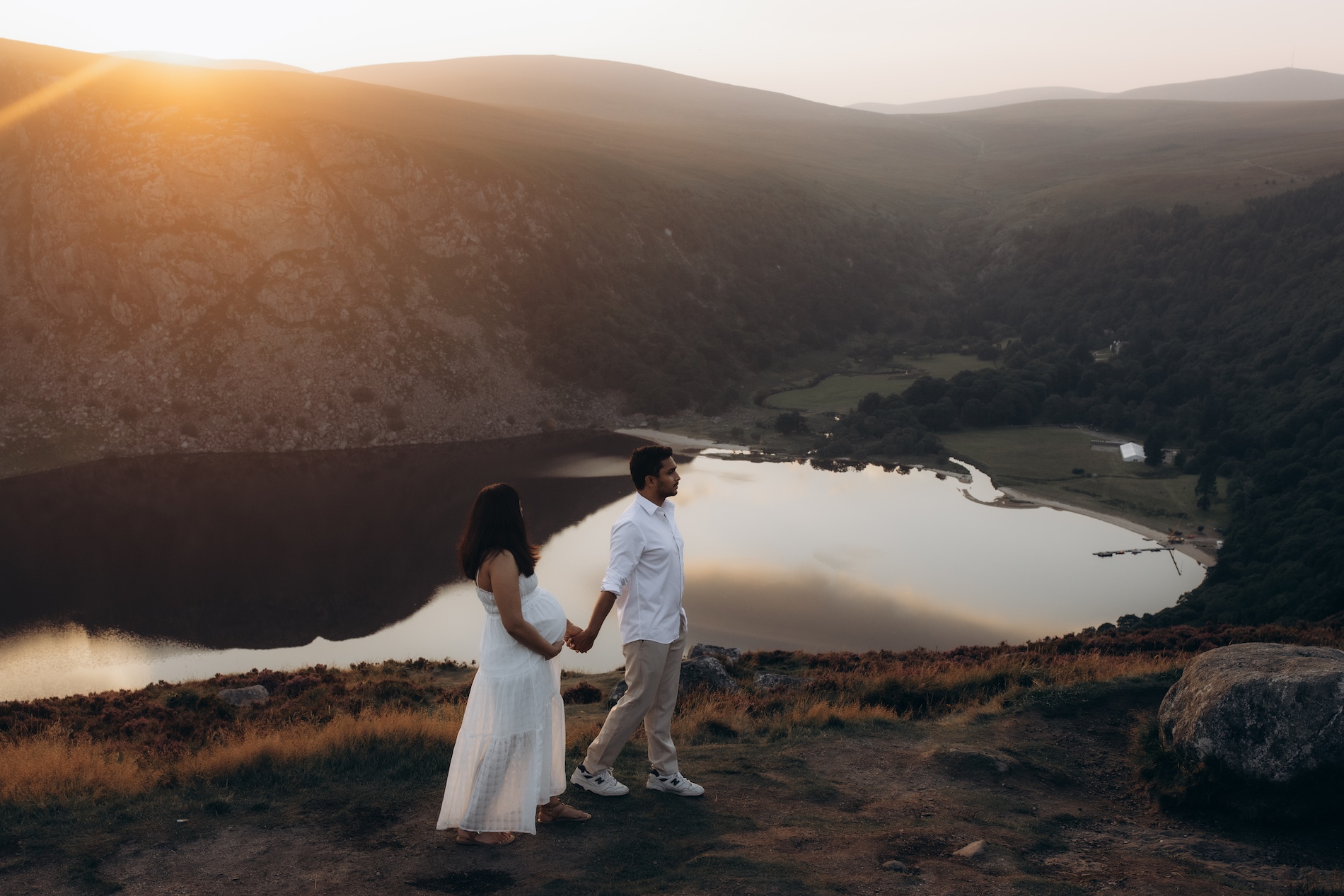 Rachita and Sid in the Wicklow Mountains near Guinness Lake — maternity photography