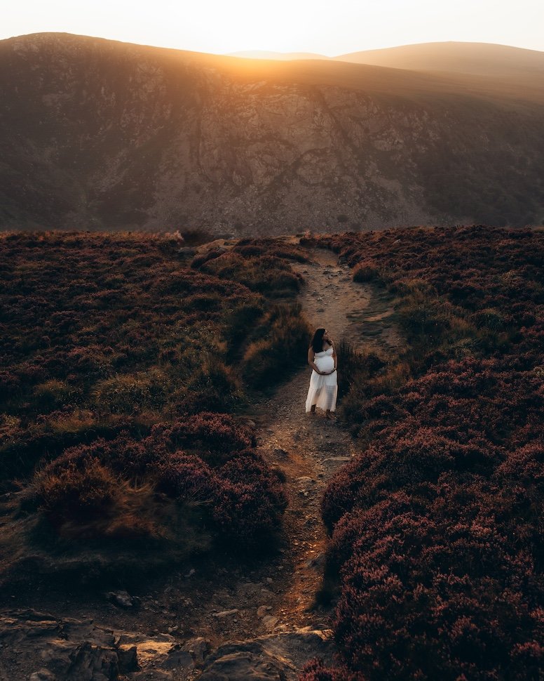 Rachita and Sid at Guinness Lake, Wicklow Mountains — maternity photography Ireland