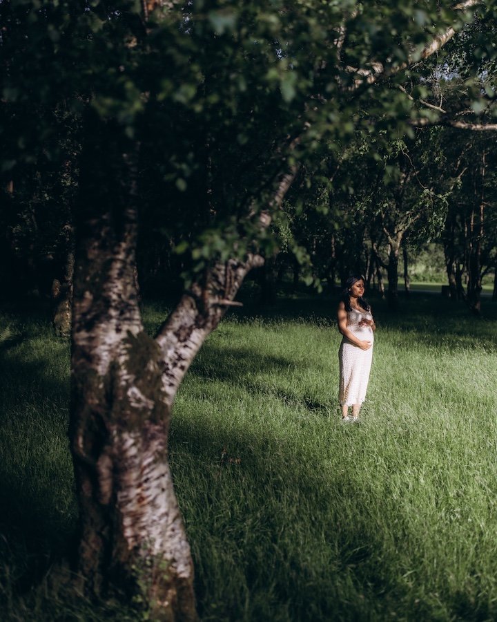 Sona & Chiragh — maternity photography Glendalough, filtered woodland light