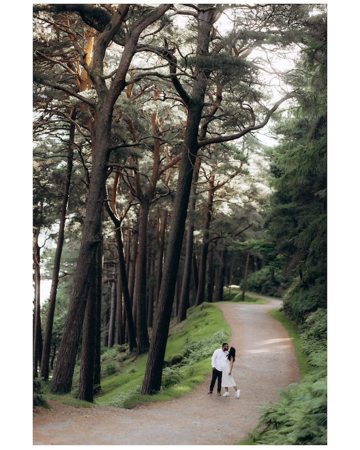 Sona & Chiragh — woodland maternity portrait, Glendalough valley, Wicklow