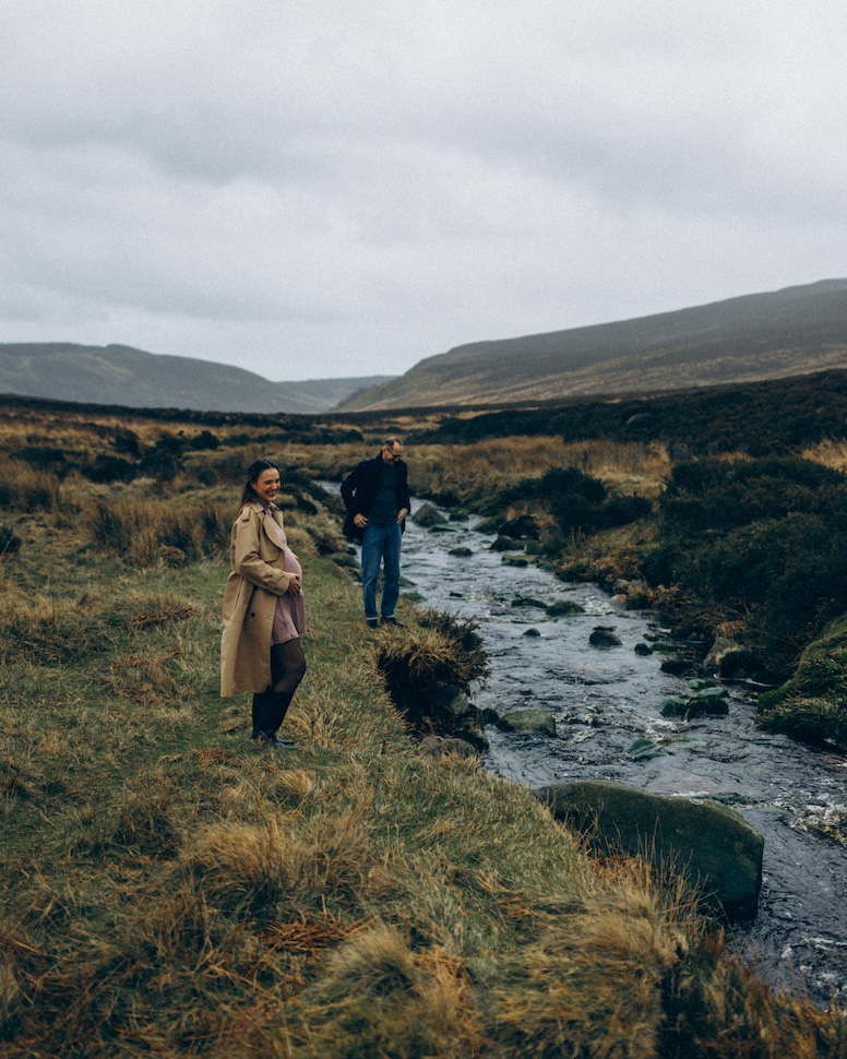 Maternity photography in the Wicklow Mountains — open moorland and mountain light